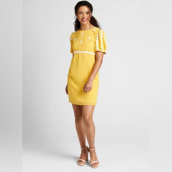 Modcloth Yellow How Sweet It Is Mini Shift Dress Sunny Bright 8 70s Retro NWT - Picture 4 of 13